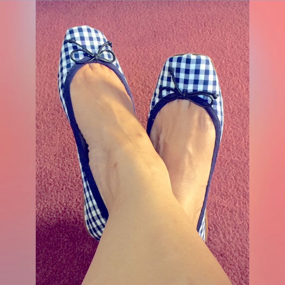 Christian Louboutin Blue/White Gingham Ballet Flats, Size 38